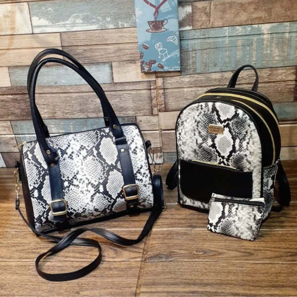 Snake Pattern And Black 3 Piece Bags Set